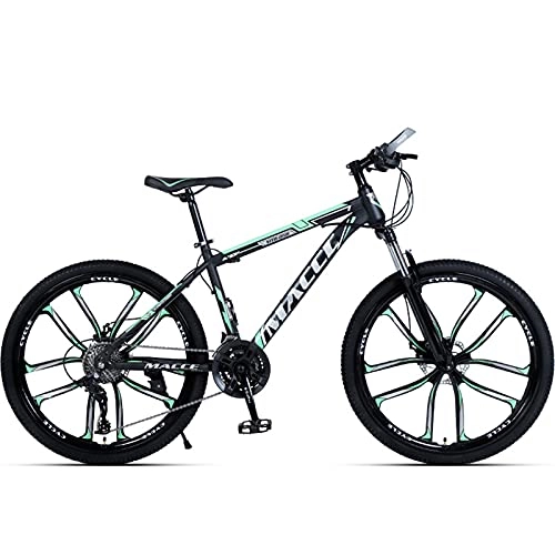 Mountain Bike : PBTRM 26 Inches 27 Gears MTB Mountain Bike, High-Carbon Steel Frame, Lockable Front Fork, Mechanical Double Disc Brake, Magnesium Alloy Wheel, Green