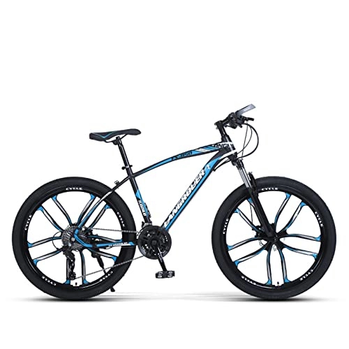 Mountain Bike : PBTRM Adult Mountain Bike 24 / 26 Inch Steel Frame, 21 / 24 / 27 Speed Gears Full Suspension MTB Bicycle 10 Spoke Magnesium Wheels, Road Bikes with Front Suspension Dual Disc Brakes, 26" A, 27 Speed