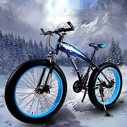 Mountain Bike : PBTRM Fat Tire Mountain Mens Bike 21 / 24 / 27 Speed, 24 / 26 Inch Non-Slip Snow Bike, Suspension Fork Dual Disc Brakes Outroad Mountain Bike, High Carbon Steel Frame, for Men Women, A24 speed, 24