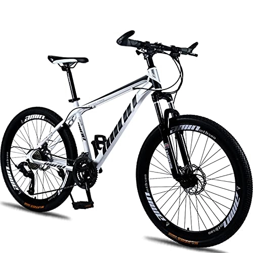 Mountain Bike : PBTRM Mountain Bike 26 Inch 30 Speed City Bike, High Carbon Steel Frame, Double Disc Brake, Adjustable Shock-Absorbing Front Fork Bicycle, White