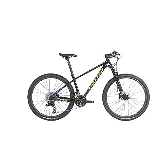 Mountain Bike : peipei 24 / 36 speed 27.5 / 29 off-road shock-absorbing mountain bike. Carbon fiber bicycle mountain bike carbon fiber bicycle-Black yellow_27.5 inches x 19.