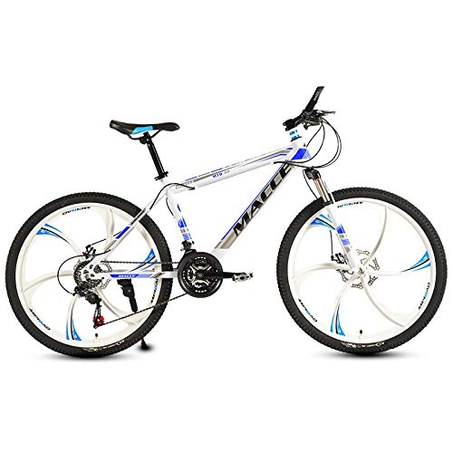 Mountain Bike : peipei 26 Inch Mountain Bike 27 / 30 Speed Steel Frame Bicycle Front And Rear Mechanical Disc Brake-White and blue E_27