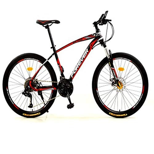 Mountain Bike : peipei Dual Disc Brake Speed 24 / 26 Inch Carbon Steel Car Front and Rear Shock Absorbers Simple Mountain Bike Lightweight-Black red Bold_24*15(150-165cm)_twenty one