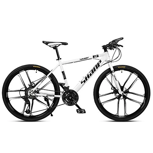 Mountain Bike : peipei Mountain Bike 21-Inch And 24-Inch Variable Speed Bicycle Double Disc Brake One Wheel Multiple Color Suitable For Adults-White 21 Speed