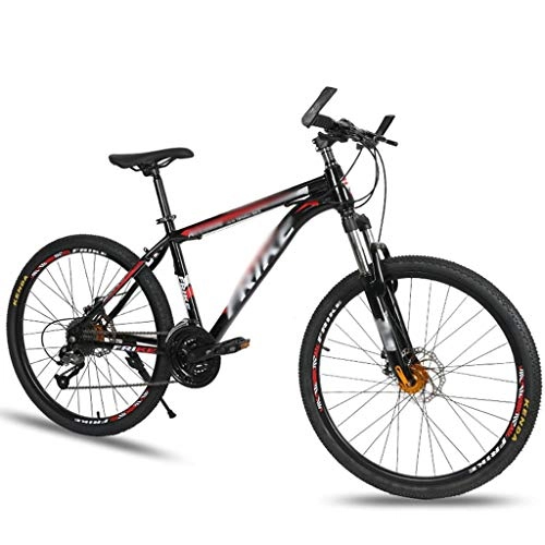 Mountain Bike : PHH 26-inch 21-24-27 Speed Mountain Bike Adult, With Lockable Shock Absorption Front And Rear Dual Disc Brakes Variable Speed White / black / red / blue Bicycle (Color : Black, Size : 27-speed)