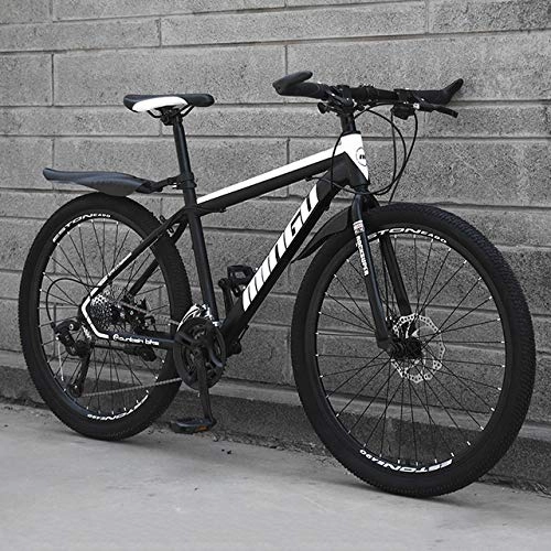 Mountain Bike : PLYY Mountain Bike 26 Inches, Double Disc Brake Frame Bicycle Hardtail With Adjustable Seat, Country Men's Mountain Bikes 21 / 24 / 27 / 30 Speed (Color : Black White, Size : 24 speed)