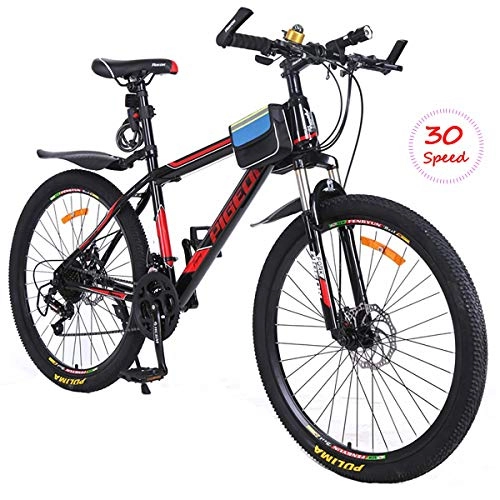 Mountain Bike : PXQ Adults Dual Disc Brakes Mountain Bike 26 Inch High Carbon Frame 30 Speeds Bicycle Commuter Bicycle with Shock Absorber Front Fork, Black, 26Inch