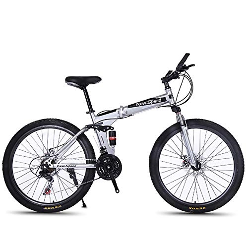Mountain Bike : PXQ Adults Folding Mountain Bike 21 / 24 / 27 Speeds Off-road Bike 26 Inch Magnesium Alloy Wheel Bicycles with Shock Absorber Front Fork and Disc Brake, White4, 21S