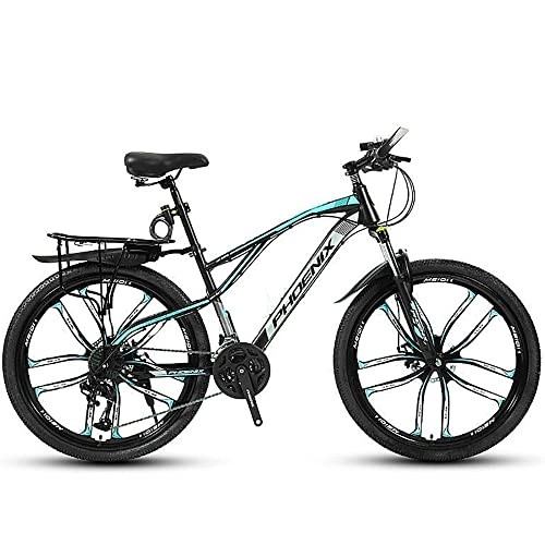 Mountain Bike : PY 26-Inch Mountain Bike, Mountain Bicycle with 21 / 24 / 27 / 30 Speed Double Disc Brake, High-Carbon Steel Hardtail Mountain Bike, Front Suspension Men and Women Outdoor Cycling Road Bike / Black Blue(D) / 26