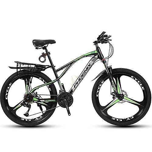 Mountain Bike : PY 26-Inch Mountain Bike, Mountain Bicycle with 21 / 24 / 27 / 30 Speed Double Disc Brake, High-Carbon Steel Hardtail Mountain Bike, Front Suspension Men and Women Outdoor Cycling Road Bike / Black Green(B) / 2