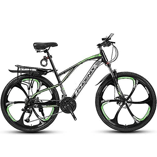 Mountain Bike : PY 26-Inch Mountain Bike, Mountain Bicycle with 21 / 24 / 27 / 30 Speed Double Disc Brake, High-Carbon Steel Hardtail Mountain Bike, Front Suspension Men and Women Outdoor Cycling Road Bike / Black Green(C) / 2