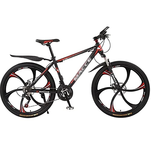 Mountain Bike : QCLU Carbon-rich Steel Strong 26 Inch Mountain Bike Fully, Suitable from 160 Cm-180cm, Disc Brakes Front and Rear, Full Suspension, Boys-men Bike, With Front and Rear Fender (Color : Red)