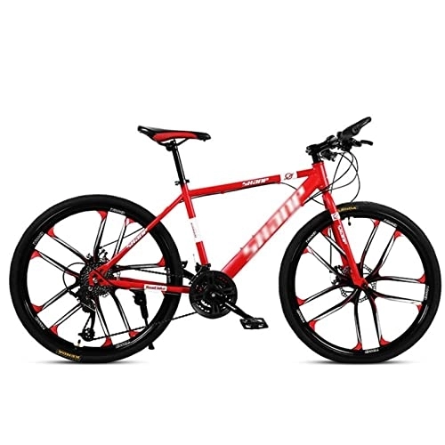 Mountain Bike : QCLU Mountain Bike, 24 / 26 Inch Disc Brakes Hardtail MTB, for Men and Women MTB Bike with Adjustable Seat, Double Disc Brake, 10 Wheel Cutters (Color : Red, Size : 24-Speed)