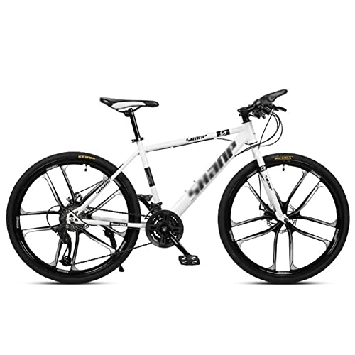 Mountain Bike : QCLU Mountain Bike, 24 / 26 Inch Disc Brakes Hardtail MTB, for Men and Women MTB Bike with Adjustable Seat, Double Disc Brake, 10 Wheel Cutters (Color : White, Size : 21-Speed)