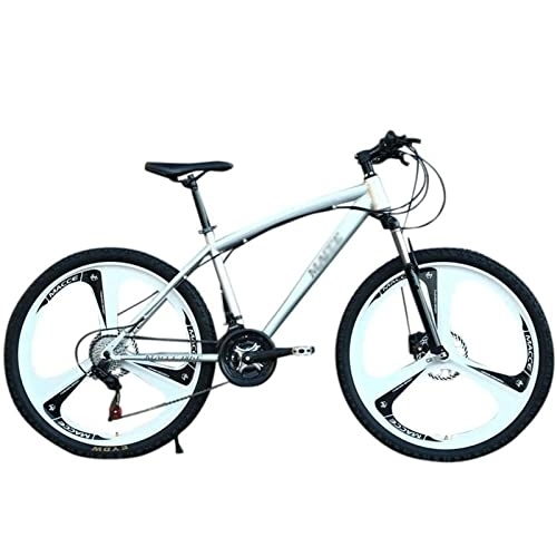 Mountain Bike : QCLU Mountain Bike, 26 Inch Carbon Steel Mountain Bike, 3-spoke Rims, 21-speed Racing Bike, Full Suspension MTB Adult Bike, Student Bicycle, City Bike (Color : Silver)