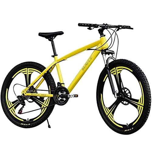 Mountain Bike : QCLU Mountain Bike, 26 Inch Carbon Steel Mountain Bike, 3-spoke Rims, 21-speed Racing Bike, Full Suspension MTB Adult Bike, Student Bicycle, City Bike (Color : Yellow)