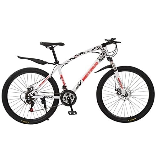 Mountain Bike : QCLU Mountain Bikes Youth Bike 26 Inch 21 Gear Bicycles, Disc Brake, Suspension Fork Bicycle Adult Full Suspension MTB Gearshift Dual Disc Brakes (Color : White)