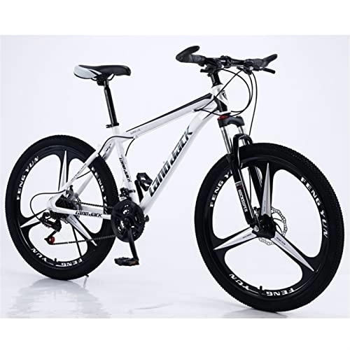 Mountain Bike : QCLU Unisex Mountain Bike, 26 Inch Mountain Bikes, Men's, Women' s MTB, with Adjustable Seat, Double Disc Brakes, Black and White, 3 Wheel Cutters (Size : 21-Speed)