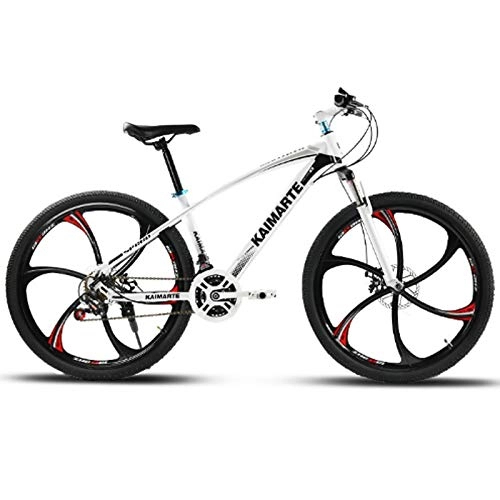 Mountain Bike : Qinmo 24 and 26 inch mountain bike 21 speed bicycle front and rear disc brakes bike with shock absorbing riding bicycle (Color : White 6 knife wheel, Size : 24inch)