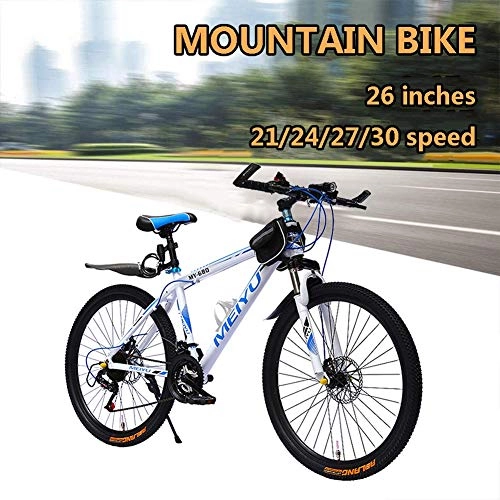Mountain Bike : Qinmo Bicycle 26 Inch Men's Mountain Bike, Aluminum alloy Hardtail Mountain Bikes, Mountain Bicycle with Front Suspension Adjustable Seat, 21 / 24 / 27 / 30 Speed, Size:21 speed, Colour:White