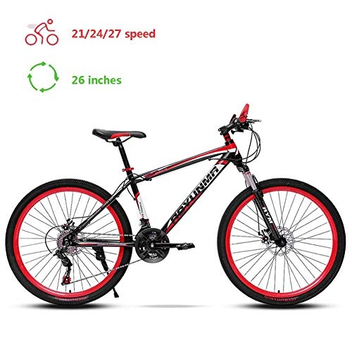 Mountain Bike : Qinmo Bicycle Adult Mountain Bike 26 inch, Hardtail Mountain Trail Bike High Carbon Steel Outroad Bicycles, 21 / 24 / 27-Speed Bicycle MTB ?Gears Dual Disc Brakes Mountain Bicycle, Size:27speed, Colour:Bl