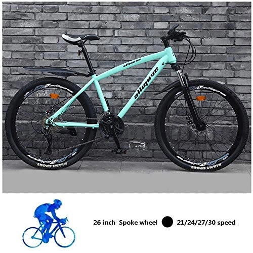Mountain Bike : Qinmo Bicycle Adult Mountain Bikes 26 Inch, Mountain Off-Road Bike High Carbon Steel, 21 / 24 / 27 / 30 Speed Dual Disc Brake Mountain Bike, With Front Suspension Adjustable Seat, Size:30 speed, Colour:Silve