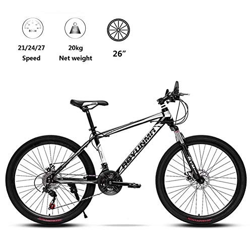 Mountain Bike : Qinmo Bicycle Mountain Bike 26 Inch, 21 / 24 / 27 Speed with Double Disc Brake, Adult MTB, Hardtail Bicycle with Adjustable Seat, Thickened Carbon Steel Frame, Spoke Wheel, Size:27speed, Colour:Green
