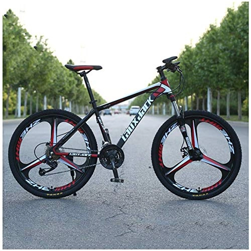 Mountain Bike : Qinmo Bicycle Mountain Bike 26 Inches Adjustable Seat Dual Disc Brake Bicycle High-Carbon Steel Hardtail 21 / 24 / 27 / 30 Speeds Shock Absorption Mountain Bikes, Size:24 speed, Colour:White Black