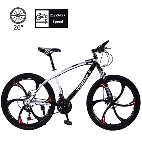 Mountain Bike : Qinmo Trafficker 26 Inch Mountain Bike MTB Bicycle Mountain Bicycle for Adult Student High-carbon Steel Hardtail Outdoors Mountain Bike 21 / 24 / 31 Speed (Color : Black, Size : 24 speed)