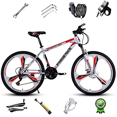 Mountain Bike : Qinmo Trafficker Mountain Bike 26 Inch, 21 / 24 / 27speed High Carbon Steel Road Bikes 3 Cutter Wheels Bicycles Dual Disc Brakes, Suspension Fork Mountain Bicycle (Color : 26in, Size : 27speed)