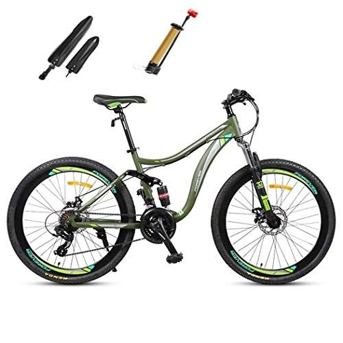 Mountain Bike : Qj Mountain Bike, 24 Speed 26 Inch Carbon Steel Frame Men / Women Hardtail Bicycles, Double Disc Brake And Full Suspension, Green