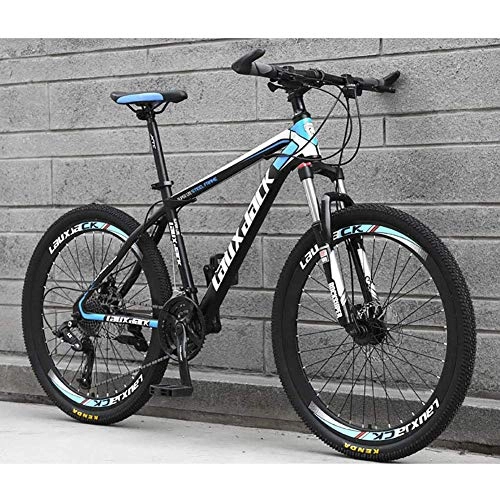 Mountain Bike : Qj Mountain Bike 26 Inch Spoke Wheel High-Carbon Steel Suspension Speed Double Disc Brake Bike, Blackblue, 21Speed