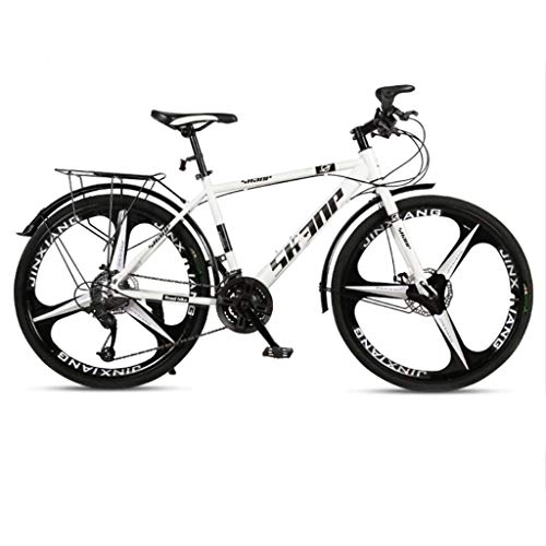 Mountain Bike : Qj Mountain Bike, 30-Speed Shock-Absorbing Road Racing One Wheel 26-Inch Lightweight Shift Youth Bicycle White