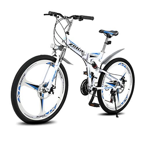 Mountain Bike : Qj Mountain Bike Bicycle 27 Speed MTB 26 Inches Dual Suspension Folding Bike, Blue