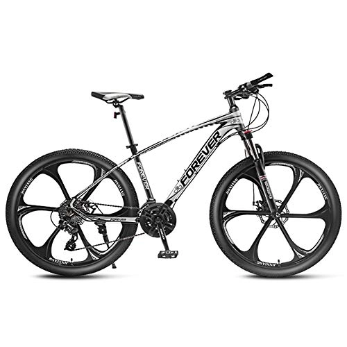 Mountain Bike : QMMD 24-Inch Mountain Bikes, Men's 24, 27, 30 Speed Drivetrain Bicycle, Adult Mountain Trail Bike with Front Suspension, Overdrive Anti-Slip Bikes, White 6 Spoke, 30 speed