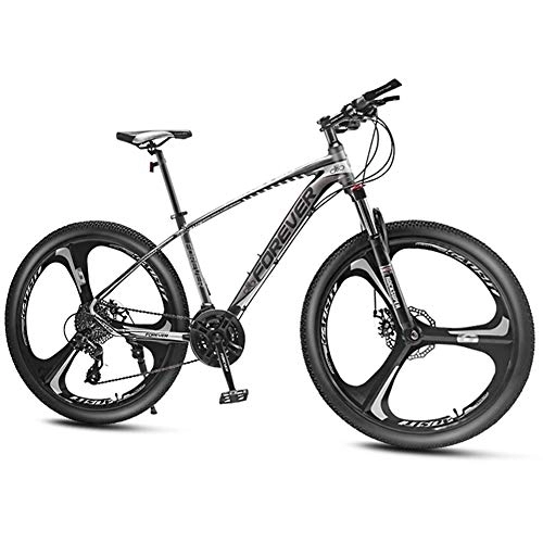 Mountain Bike : QMMD 26-Inch Mountain Bikes, 24-27-30-33-Speed Bicycle, Adult Aluminum Frame Mountain Trail Bike, with Front Suspension Hardtail Mountain Bike, Mens Anti-Slip Bikes, gray 3 Spoke, 33 speed