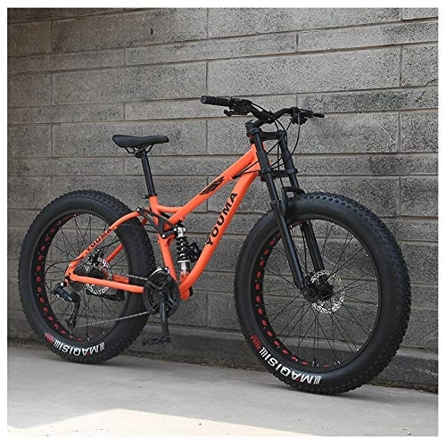 Mountain Bike : QMMD 26-Inch Mountain Bikes, Adult 21-24-27-Speed Dual Suspension Bicycle, Mens Dual Disc Brake Mountain Bicycle, High-carbon Steel Anti-Slip Fat Tire Bikes, A Spokes, 24 speed
