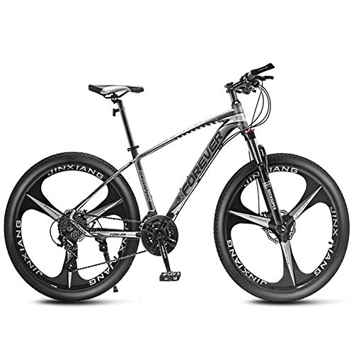 Mountain Bike : QMMD 26-Inch Mountain Bikes with Dual Disc Brake, Adult Adjustable Seat Bicycle, Overdrive Aluminum Front Suspension Frame Mountain Trail Bike, Hardtail Mountain Bike, gray 3 Spoke, 30 speed