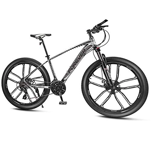 Mountain Bike : QMMD 27.5-Inch Mountain Bikes, Men's Aluminum Frame Mountain Trail Bike, Adult Hardtail Mountain Bike with Front Suspension, 24-27-30-Speed Anti-Slip Bikes, gray 10 Spoke, 24 speed