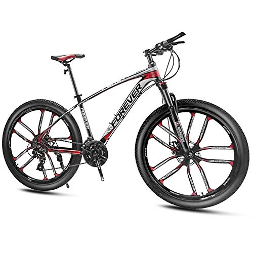 Mountain Bike : QMMD 27.5-Inch Mountain Bikes, Men's Aluminum Frame Mountain Trail Bike, Adult Hardtail Mountain Bike with Front Suspension, 24-27-30-Speed Anti-Slip Bikes, Red 10 Spoke, 30 speed