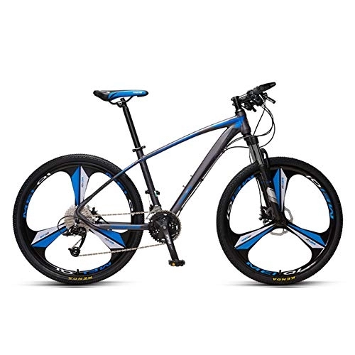 Mountain Bike : QMMD 33-Speed Mountain Bikes, Adult 26-Inch / 27.5-Inch Hardtail Mountain Bike, with Dual Disc Brake, Front Suspension Mountain Trail Bike, All Terrain Mountain Bike, blue 3 Spokes, 26 Inch