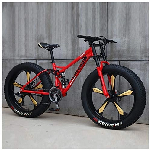 Mountain Bike : QMMD Men's Mountain Bikes, 26-Inch Mountain Trail Bike, High-carbon Steel Dual-Suspension Mountain Bike, Adult All Terrain Mountain Bike, Fat Tire Anti-Slip Bikes, Red 5 Spoke, 24 speed
