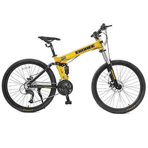 Mountain Bike : QMMD Mountain Bikes 26-Inch, Adult Dual-Suspension Mountain Bike, 27-Speed Aluminum Frame Bicycle, Mens / Womens Anti-Slip Bikes, Disc Brake Mountain Bicycle, 26 Inch yellow, 27 speed