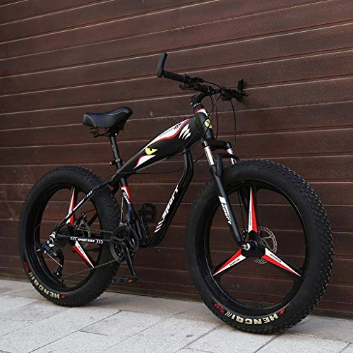 Mountain Bike : QXX 26 Inch Hardtail Mountain Bike, Adult Fat Tire Mountain Bicycle, Mechanical Disc Brakes, Front Suspension Men Womens Bikes (Color : Black 3 Spokes, Size : 27 Speed)