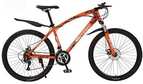 Mountain Bike : QZ Mountain Bike for Adults PVC Pedals And Rubber Grips, High Carbon Steel Frame, Spring Suspension Fork Double Disc Brake (Color : Orange, Size : 26 inch 21 speed)