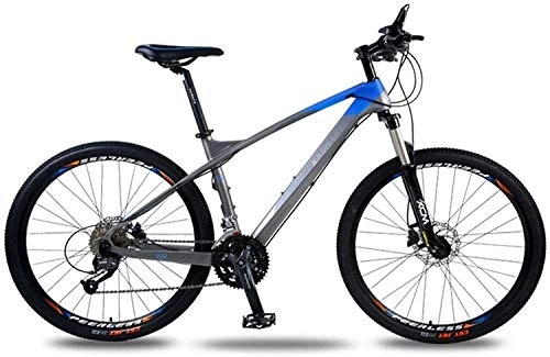 Mountain Bike : Racing Class Adult Mountain Bike, Carbon Fiber Oil Disc Brake Bicycle, 26 inch -27 Speed, Faster and More Labor-Saving Riding 7-10, Yellow fengong (Color : Blue)