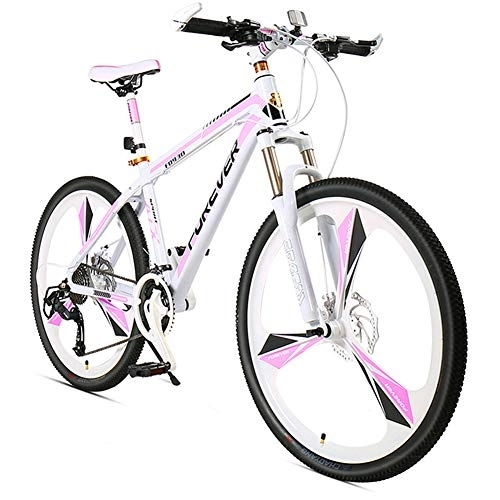Mountain Bike : RAUGAJ Women Hardtail Mountain Trail Bike, 24 Speed Adults Girls Mountain Bicycle with Mechanical Disc Brakes & Front Suspension, High Carbon Steel Frame & Adjustable Seat, Pink, 3 Spoke / Pink / Spoke