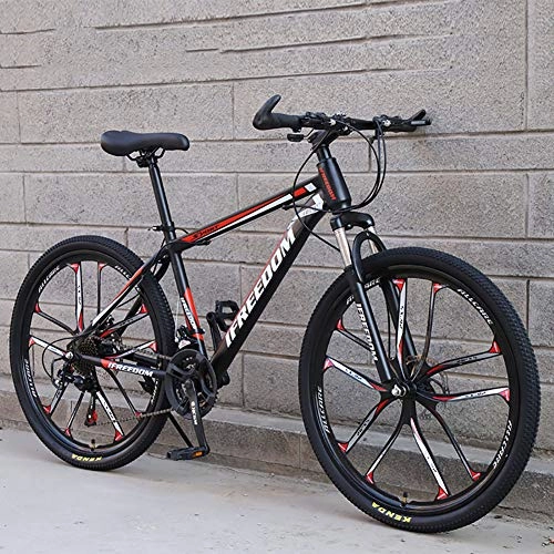 Mountain Bike : RICHLN 21-24-27-30 Variable Speed Portable Outdoor Mountain Bikes City Urban Commuters For Adult Teens, Folding Bicycle For Adults Men Women Black / red 24", 21 Speed
