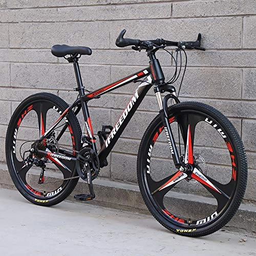 Mountain Bike : RICHLN Shimanos 21 Speed Bicycle Full Suspension Mtb Bikes, Folding Mountain Bike, High Carbon Steel City Bicycle Dual Disc-brake For Men Women Black / red 24", 21 Speed