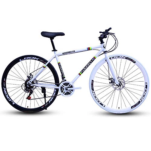 Mountain Bike : Road bike bicycle dual disc brake variable speed 26 inch dead fly fixed gear male and female adult students-Black white_27speed